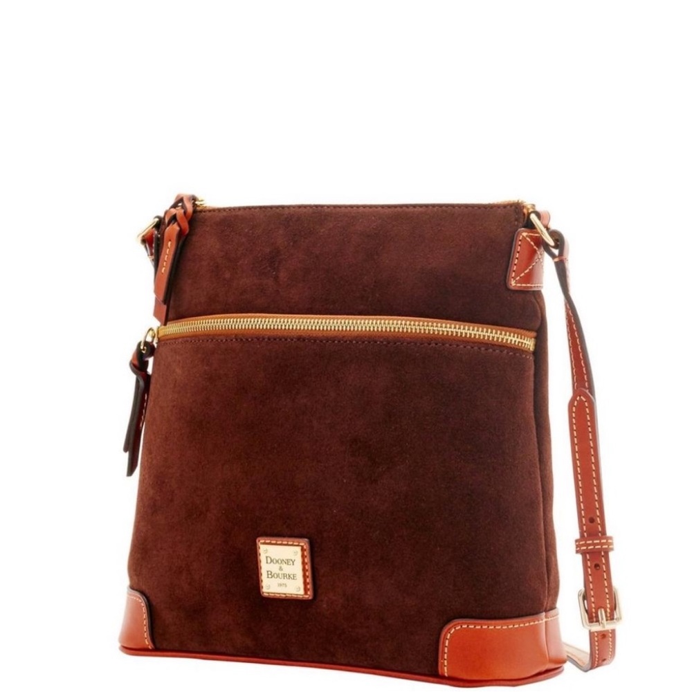 $198 NWT Dooney & Bourke Suede Leather Crossbody Brown Tmoro - Picture 2 of 4